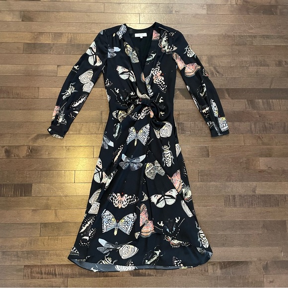 Reiss Butterfly Long Sleeve Midi Front Dress - Size 0 - Picture 2 of 8